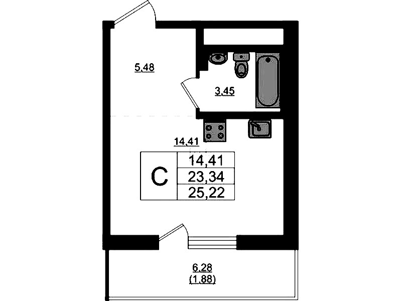 Квартира студия 25.22 м², 16/17 эт., ЖК «Стороны Света 2»